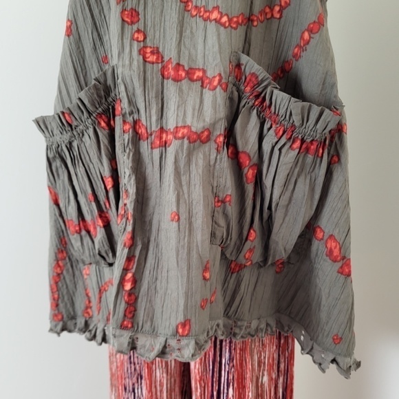 Tara Vao Babydoll Tank Top Pockets Long Sleeveless Abstract Pleated Eyelet - Picture 5 of 12